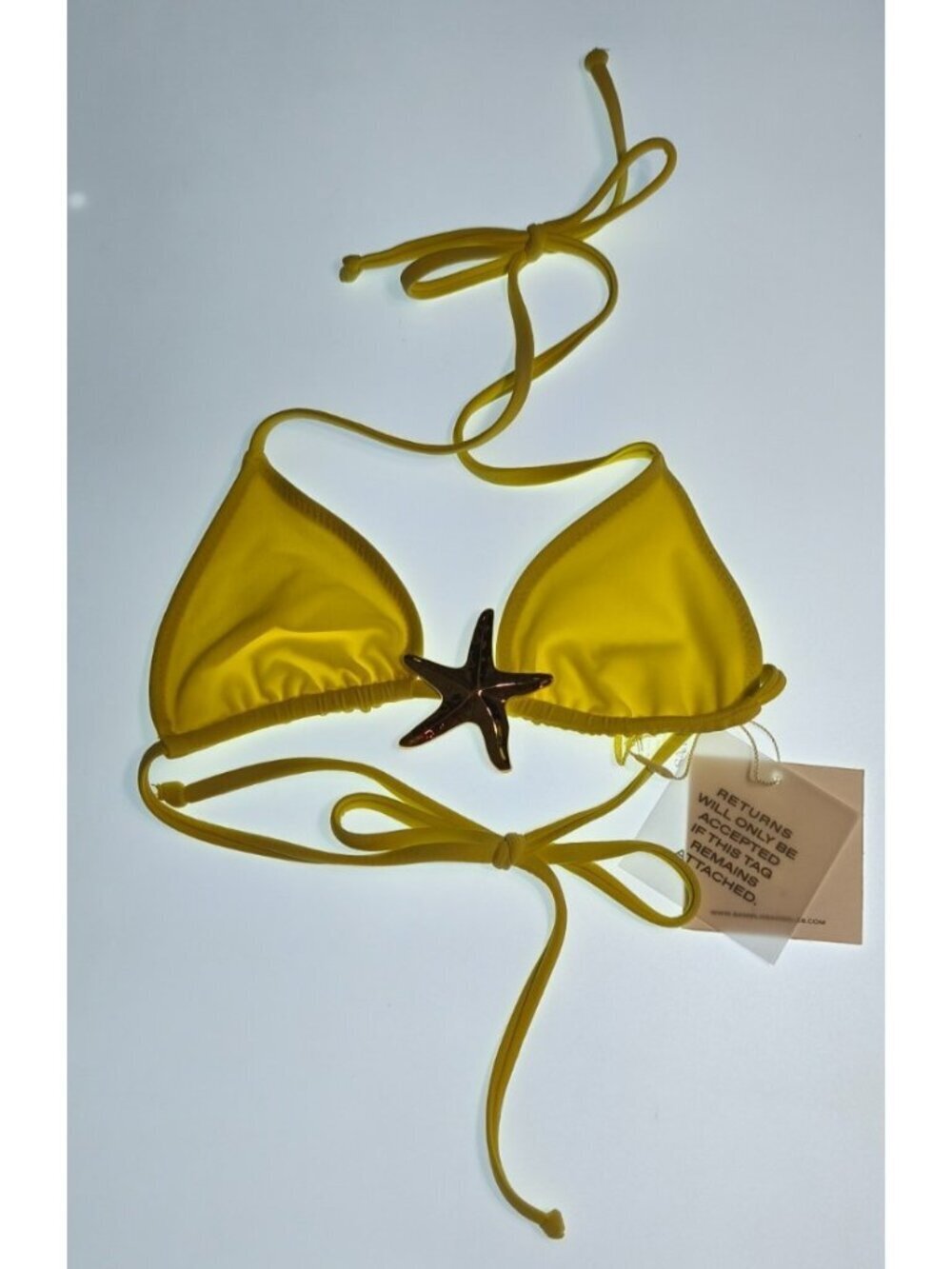 NWT SAME Los Angeles Starfish Triangle Bikini Top Butter Yellow Gold Hardware S